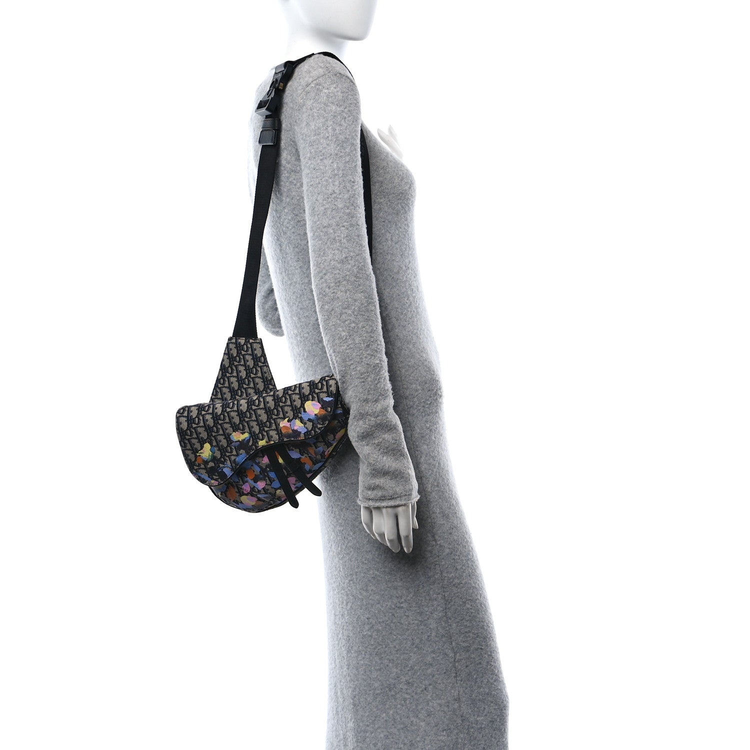 Christian Dior X ALEX FOXOTN Oblique Floral Print Mens Saddle Bag Blue Multicolor 3 of 10