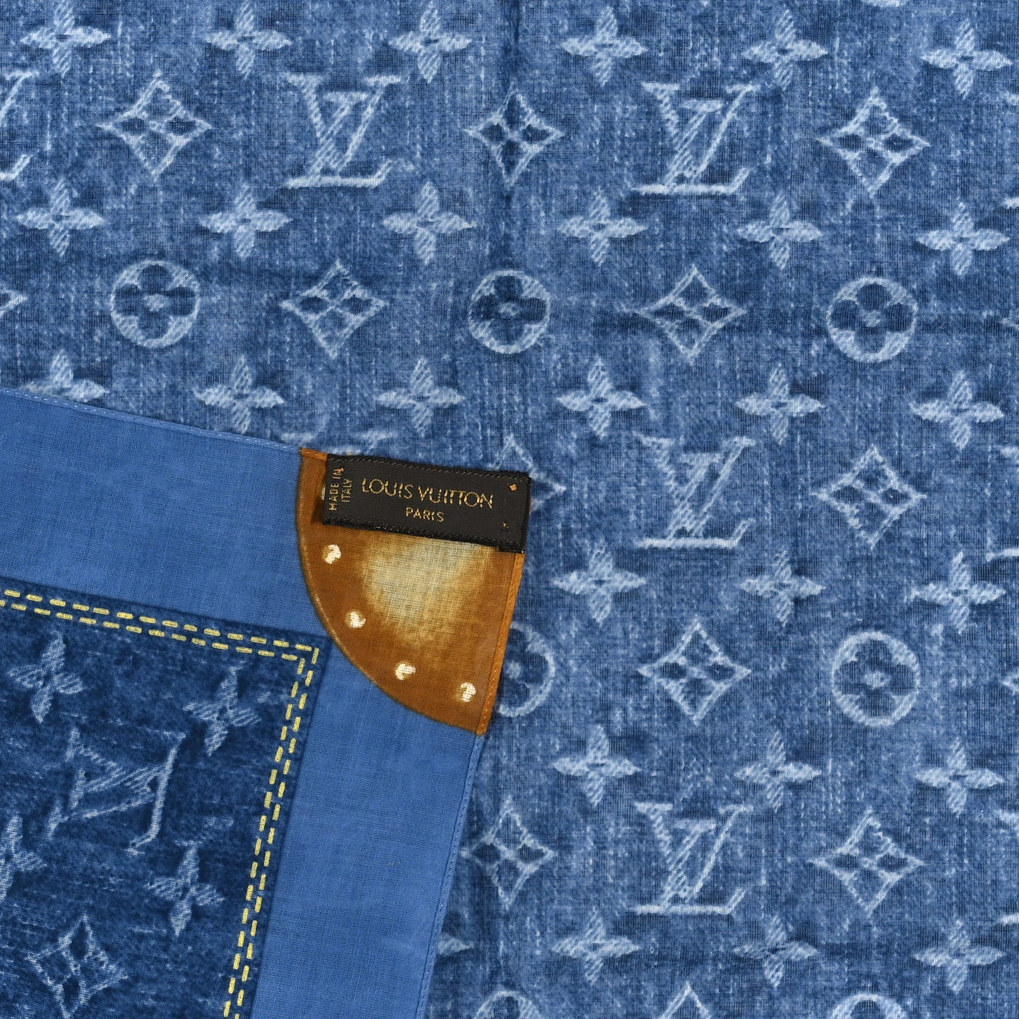 Cotton Monogram Denim Bandana Scarf Blue