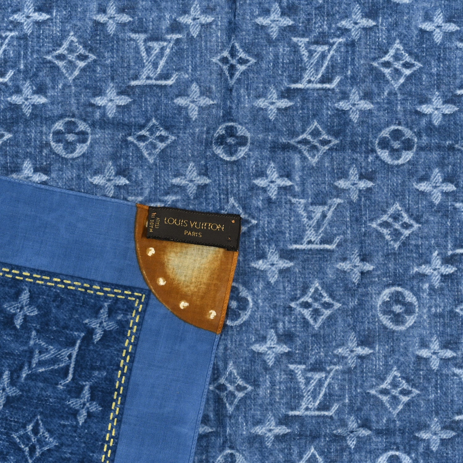 Louis Vuitton Cotton Monogram Denim Bandana Scarf Blue 3 of 3