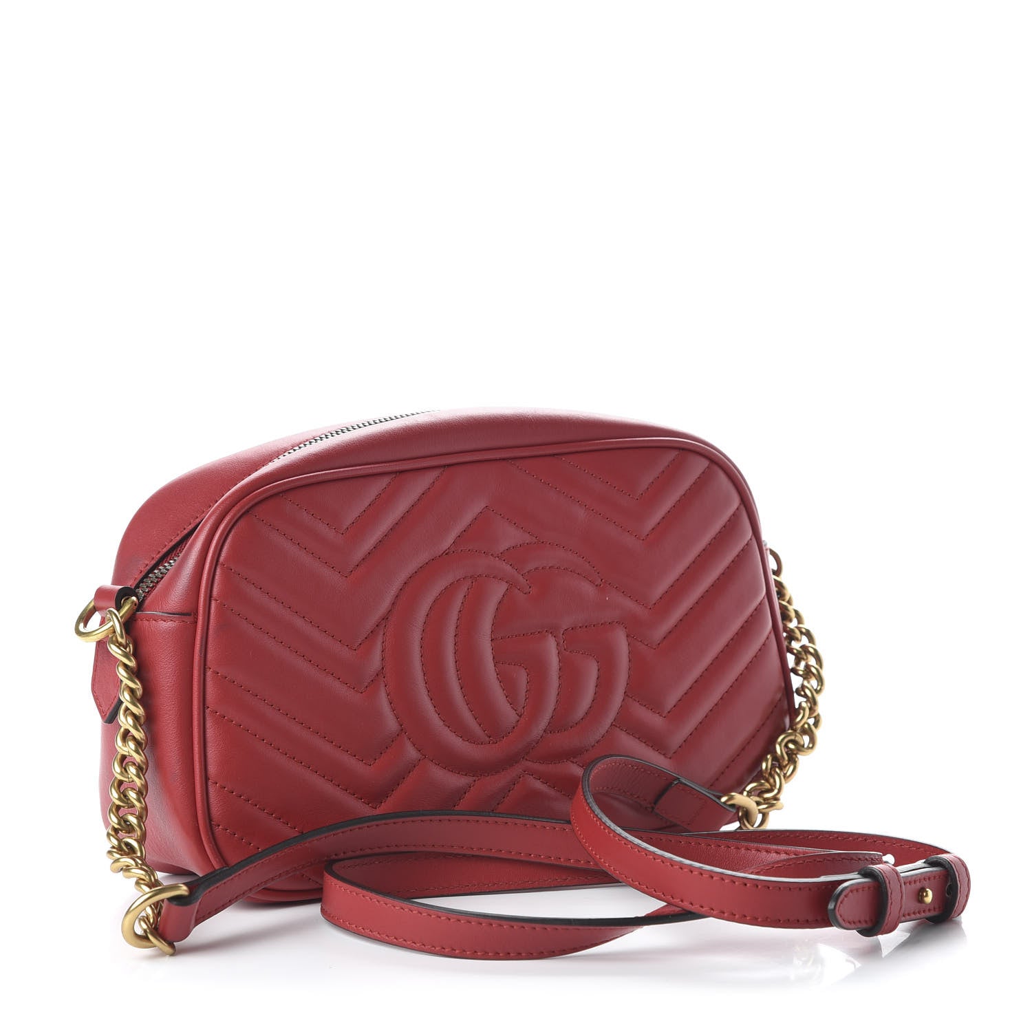 Gucci Calfskin Matelasse Small GG Marmont Chain Shoulder Bag Hibiscus Red 3 of 10