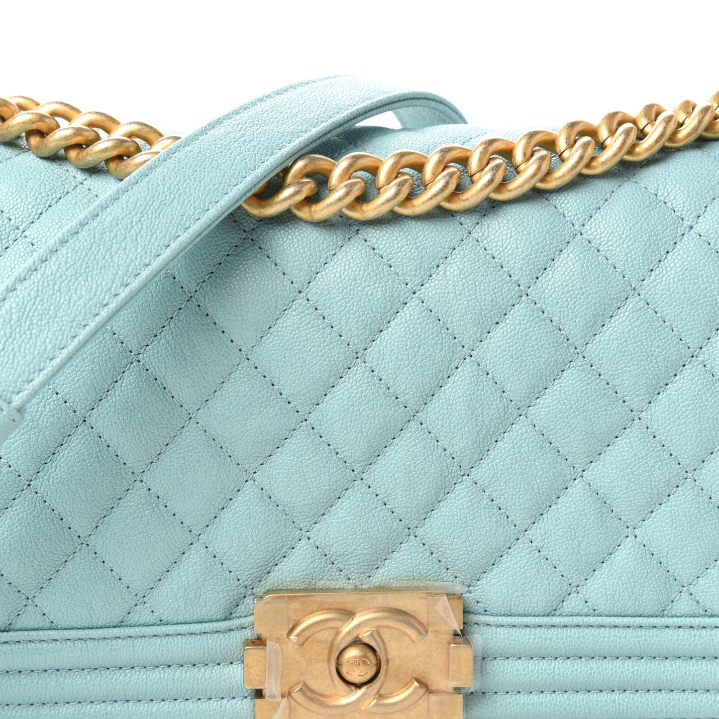 Caviar Quilted Medium Boy Flap Light Blue