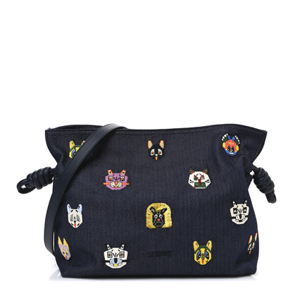 Loewe X Louis Wain Denim Embroidered Futurist Cats Medium Flamenco Knot Clutch Blue 1 of 10