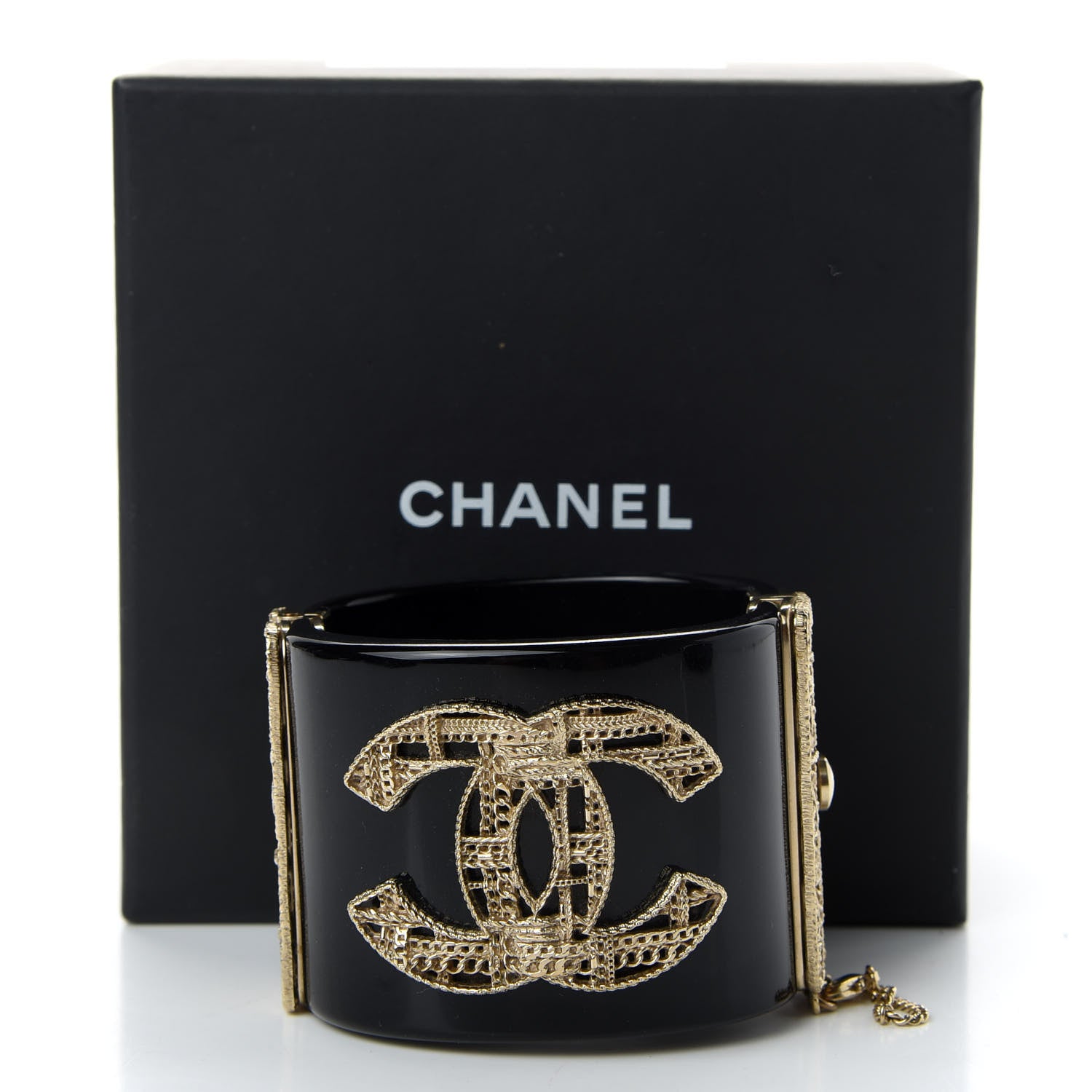 Chanel Resin Tweed Effect CC Cuff Black 6 of 6