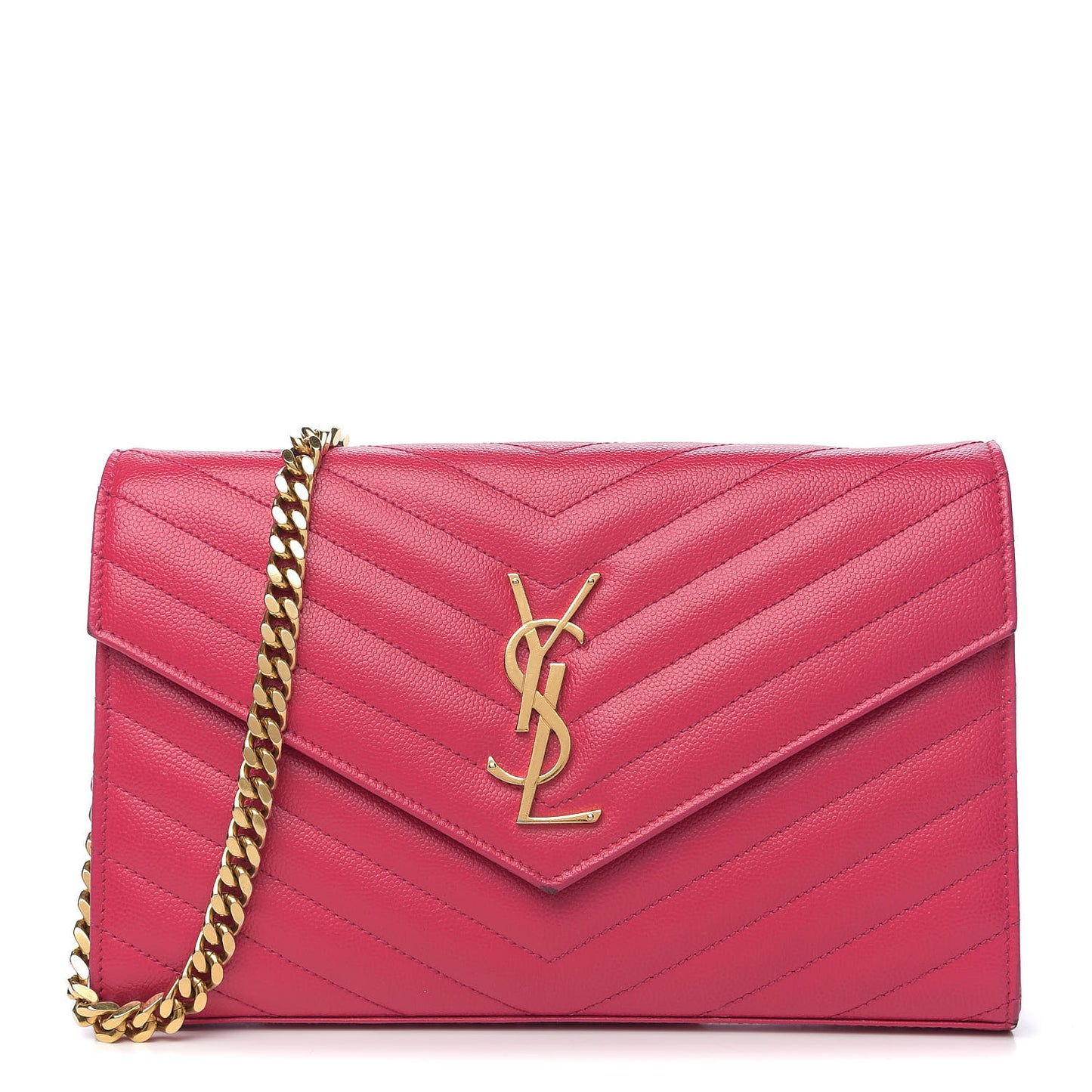 Grain De Poudre Matelasse Chevron Monogram Chain Wallet Hot Pink