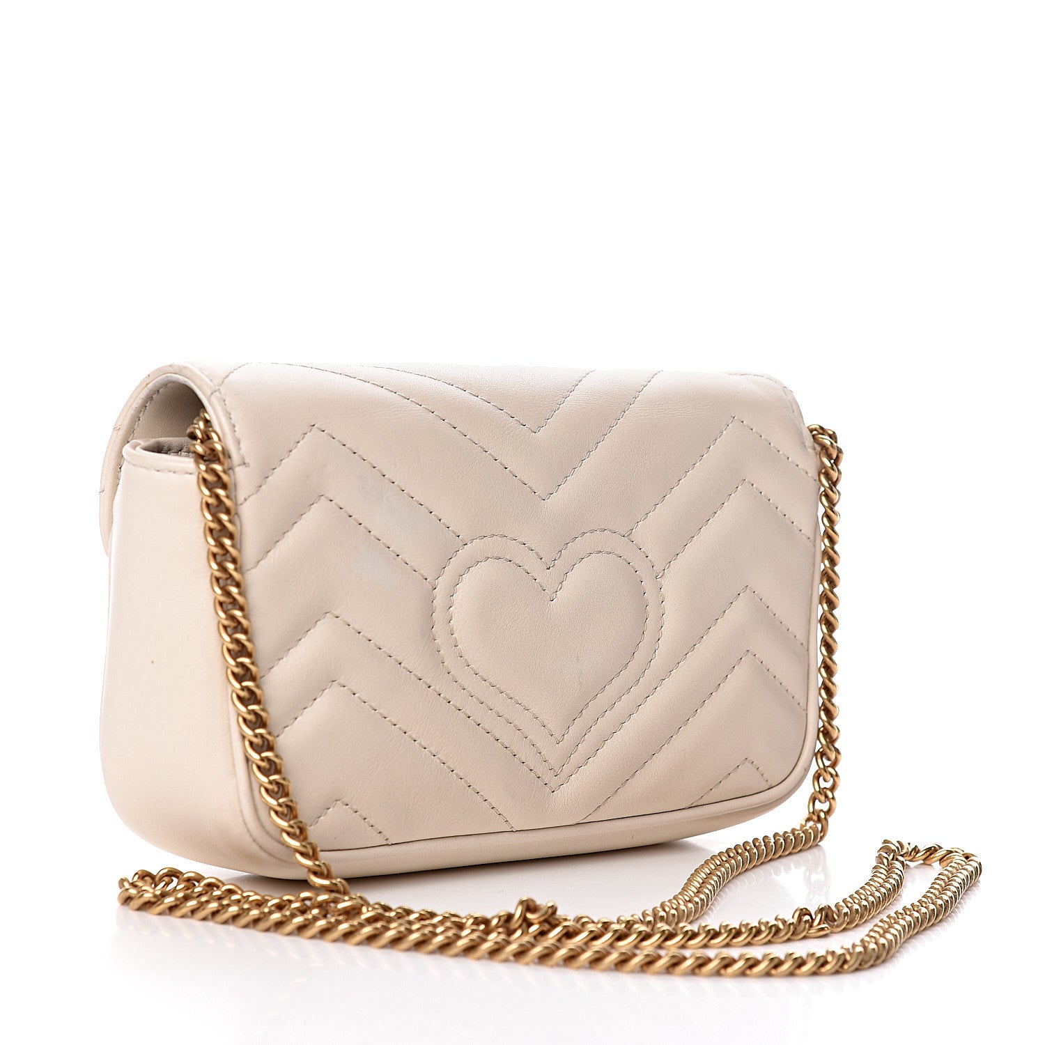Gucci Calfskin Matelasse Super Mini GG Marmont Shoulder Bag White 3 of 12