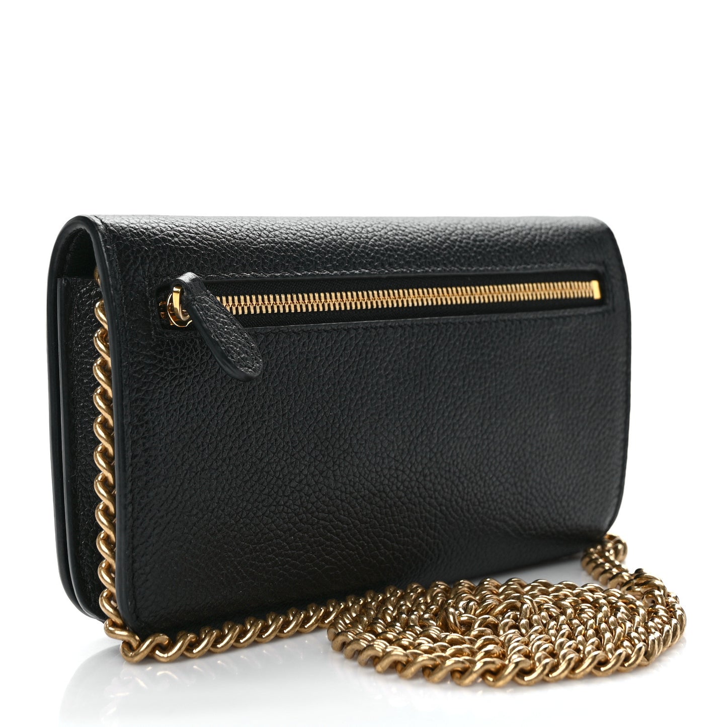 Grained Calfskin Logo Cash Phone Holder Wallet On Chain Black White