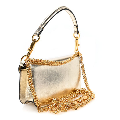 Valentino Garavani Metallic Crackle Effect Calfskin Vlogo Small Loco Shoulder Bag Platino 2 of 9