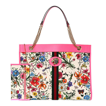 Gucci Canvas Flora Large Rajah Chain Tote White Multicolor Fuxia Fluo 1 of 10