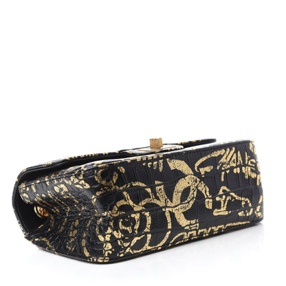 Chanel Calfskin Crocodile Embossed Graffiti 2.55 Mini Cocodile Reissue Flap Black Gold 4 of 11