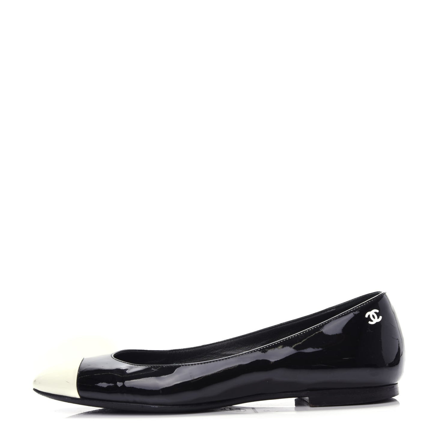 Patent Cap Toe Ballerina Flats 37 Black White