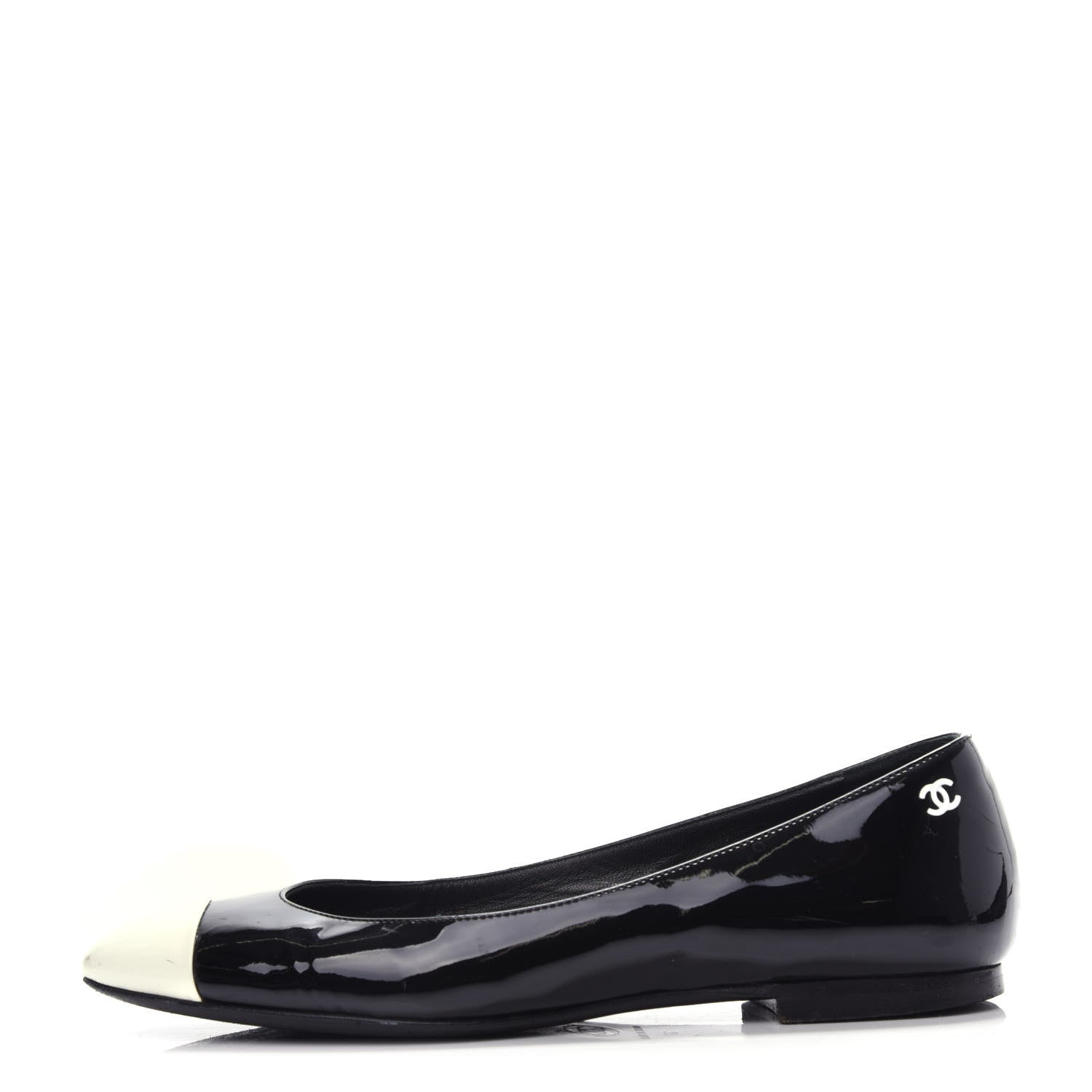 Chanel Patent Cap Toe Ballerina Flats 37 Black White 1 of 14