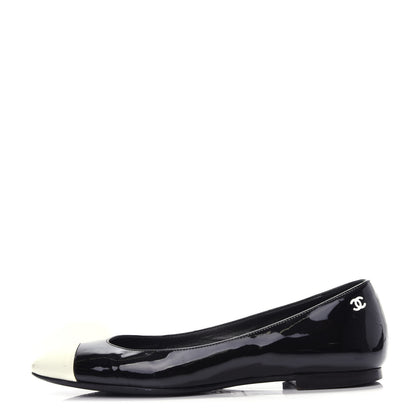 Chanel Patent Cap Toe Ballerina Flats 37 Black White 1 of 14
