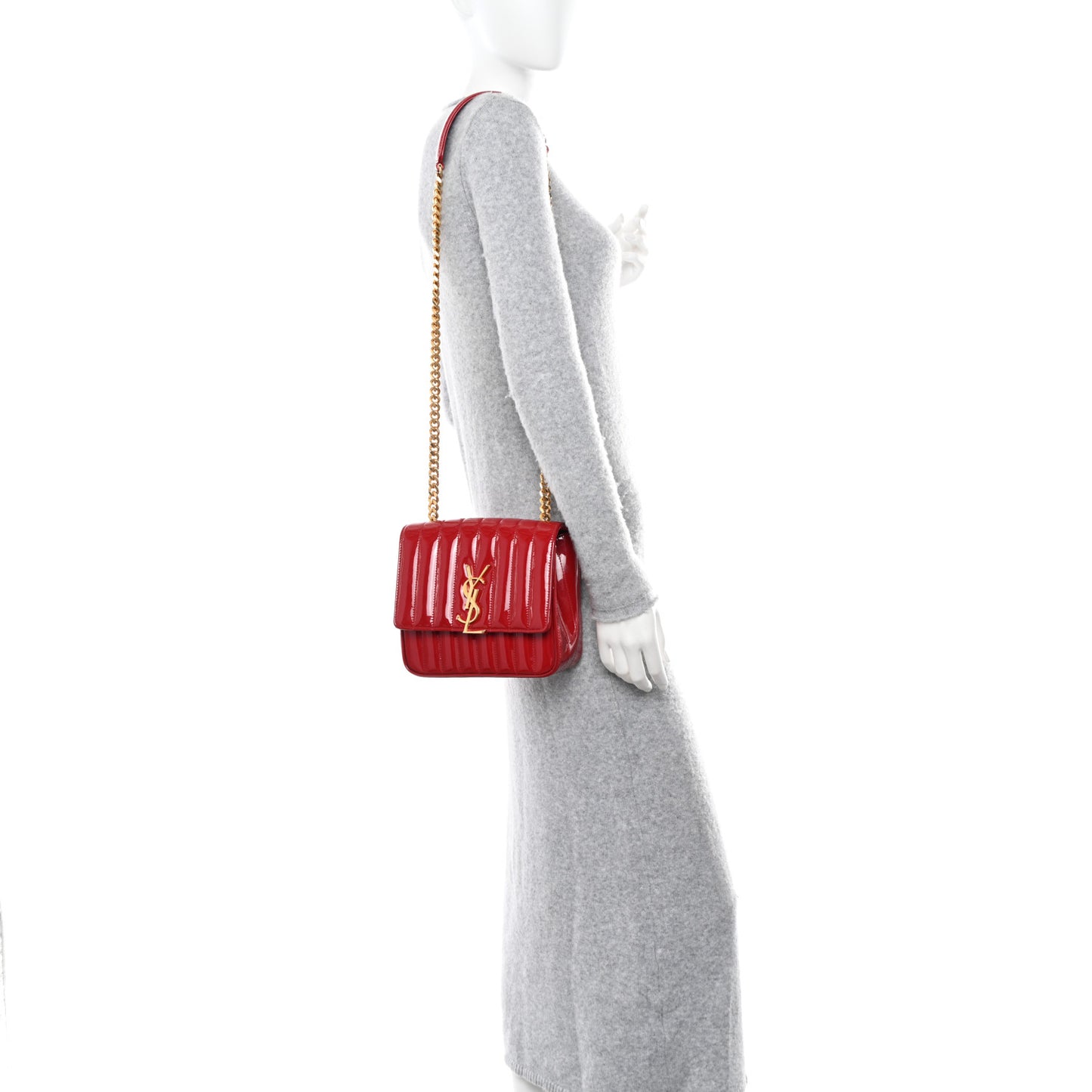 Patent Calfskin Matelasse Medium Vicky Chain Bag Rouge Eros