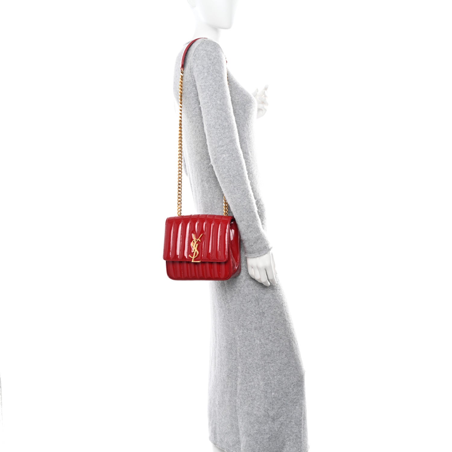 Saint Laurent Patent Calfskin Matelasse Medium Vicky Chain Bag Rouge Eros 2 of 12