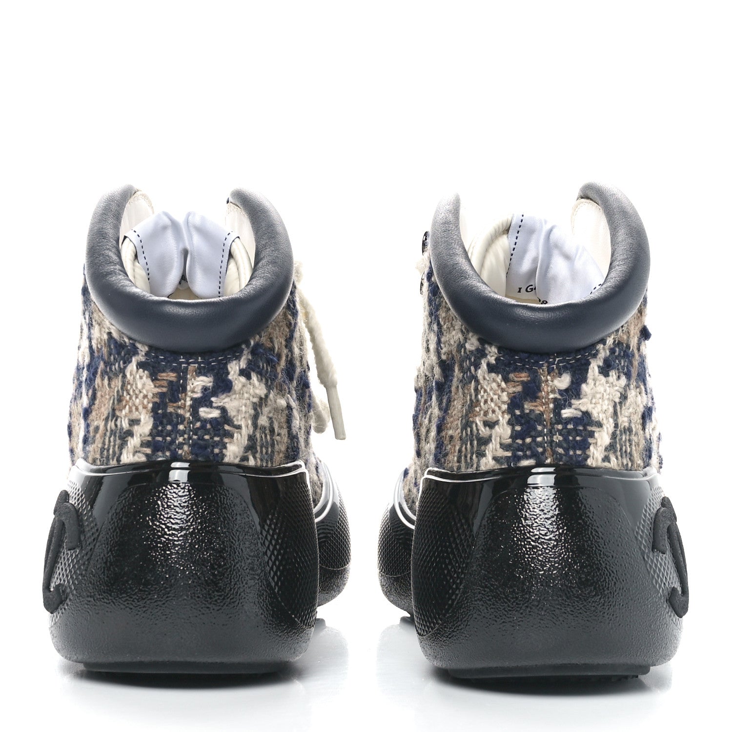 Chanel Wool Tweed Lambskin CC High Top Sneakers 38.5 Beige Brown Navy Blue Khaki 5 of 9