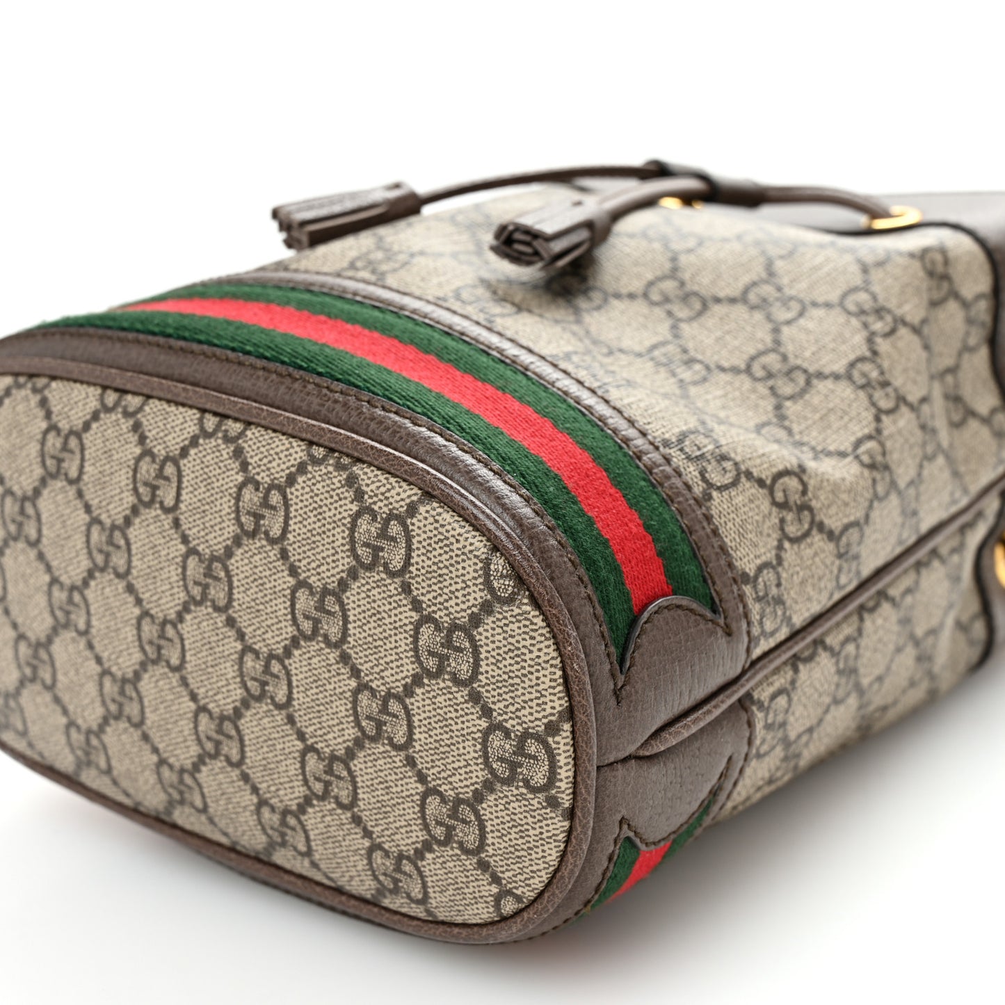 GG Supreme Monogram Web Small Ophidia Bucket Bag Brown