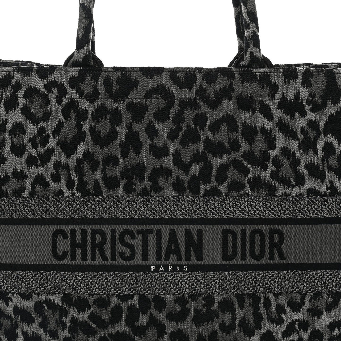 Canvas Mizza Embroidered Large Leopard Book Tote Grey