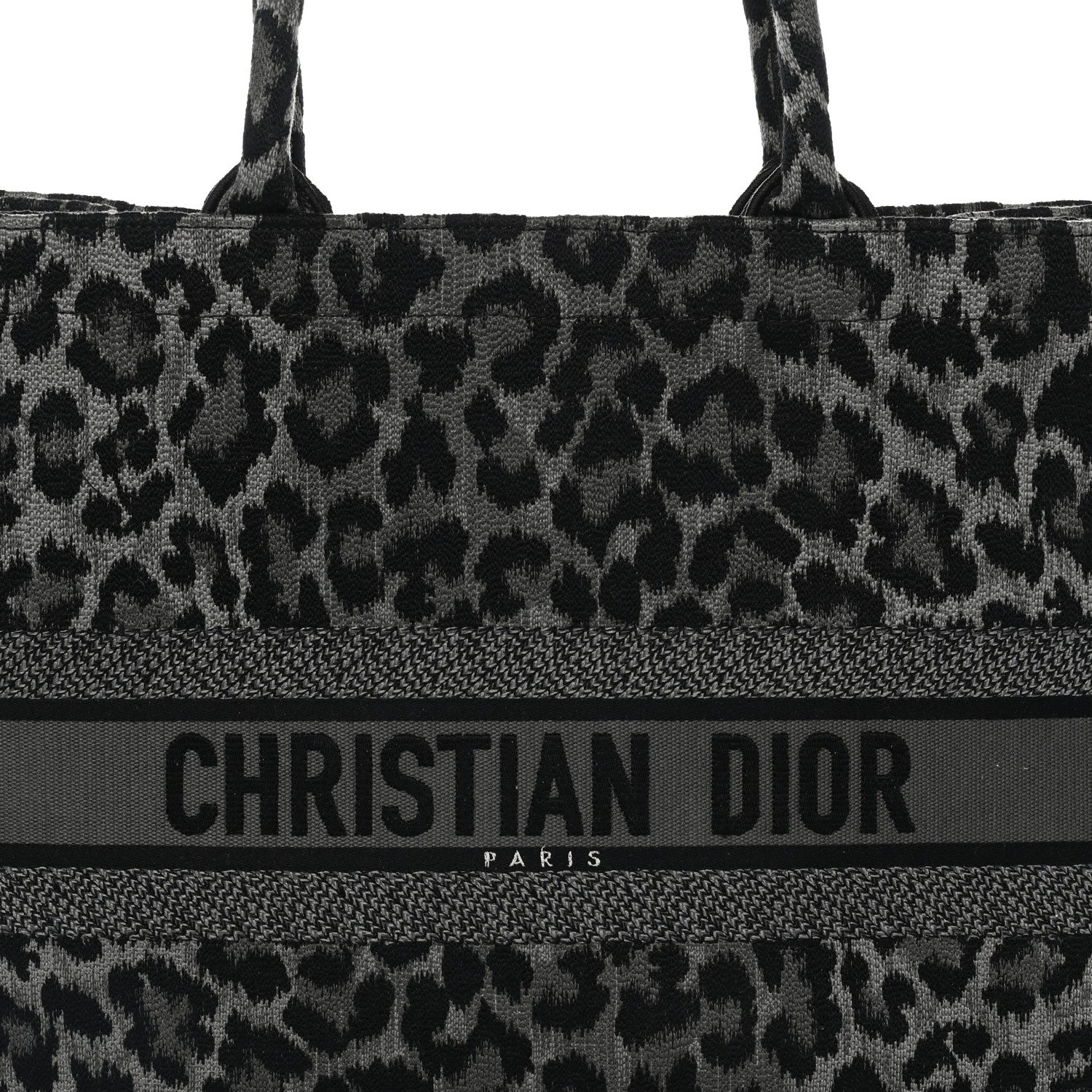 Christian Dior Canvas Mizza Embroidered Large Leopard Book Tote Grey 8 of 10