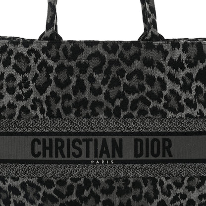 Christian Dior Canvas Mizza Embroidered Large Leopard Book Tote Grey 8 of 10