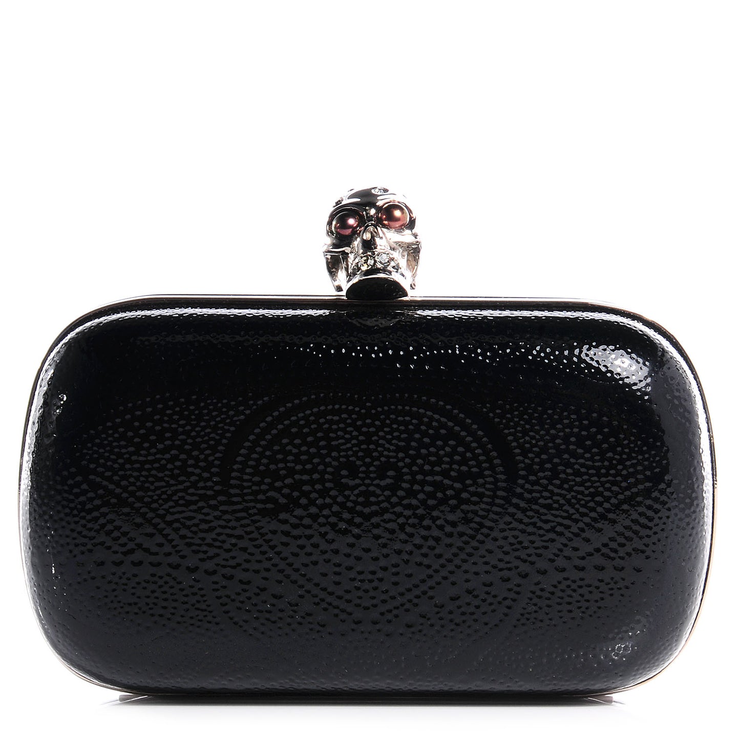 Patent Leather Skull Box Clutch Black