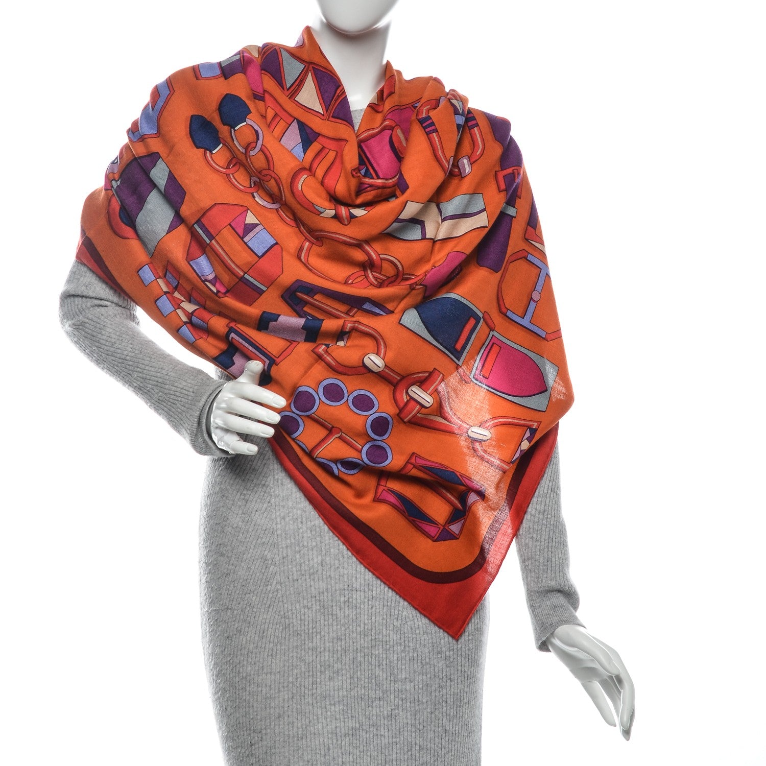 Hermes Cashmere Silk Carre En Boucles Shawl 140 Capucine Violet Fuchsia 2 of 6