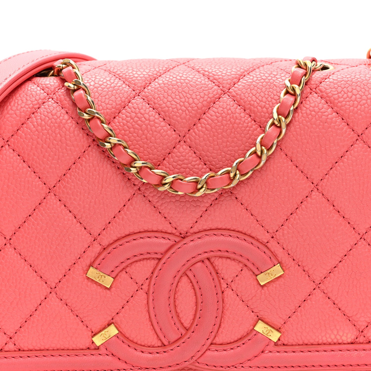 Chanel Caviar Quilted Small CC Filigree Flap Coral 8 of 10