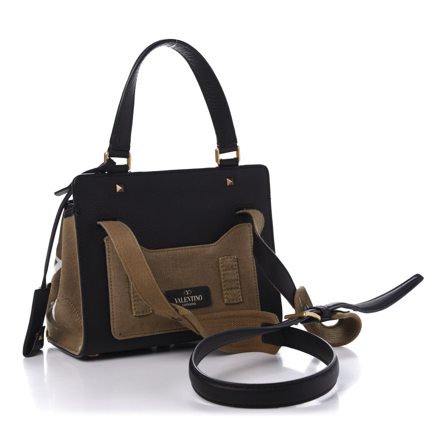 Valentino Garavani Calfskin Cotton Canvas VLTN Print Small Joylock Satchel Green 4 of 14