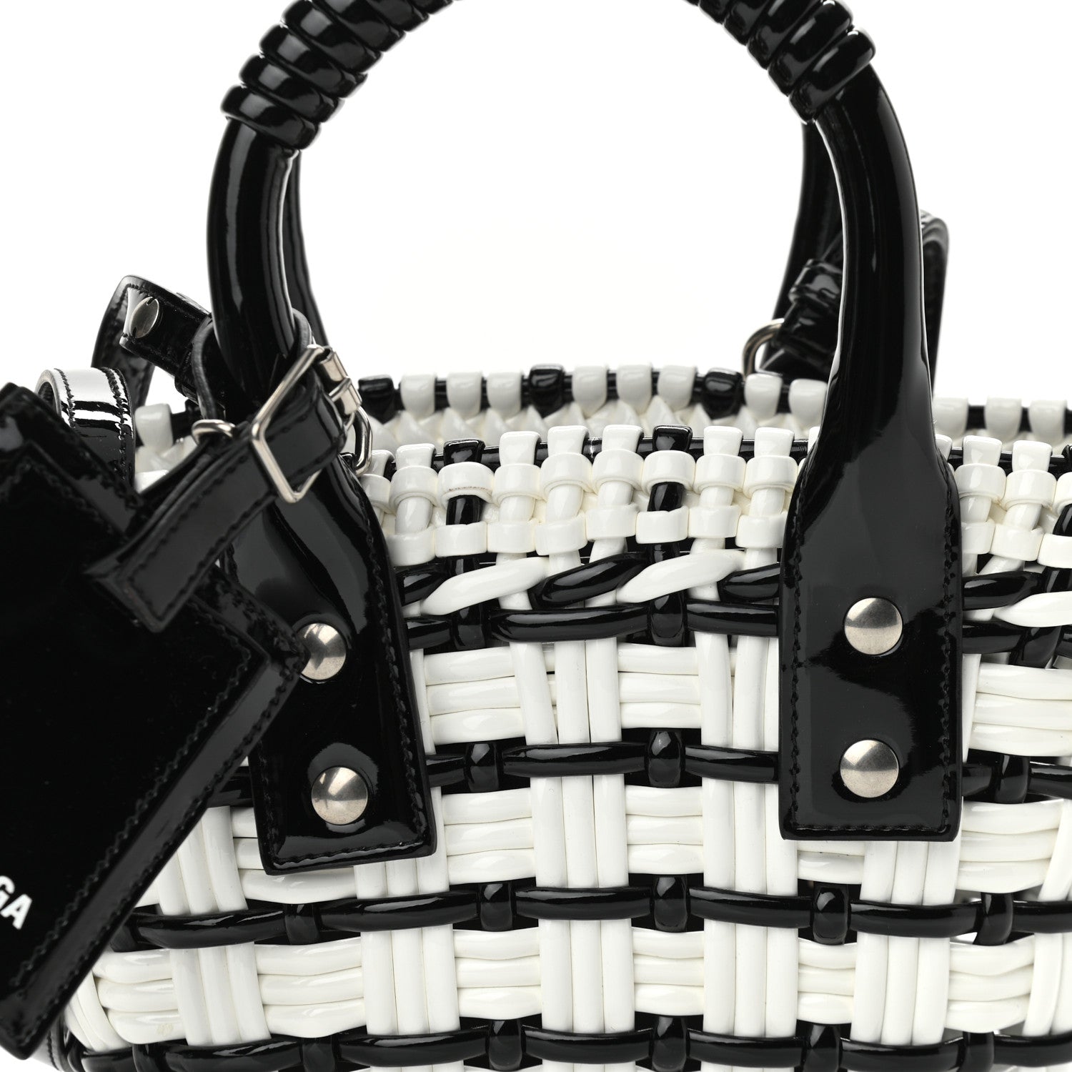 Balenciaga Faux Calfskin XXS Bistro Basket Black White 7 of 9