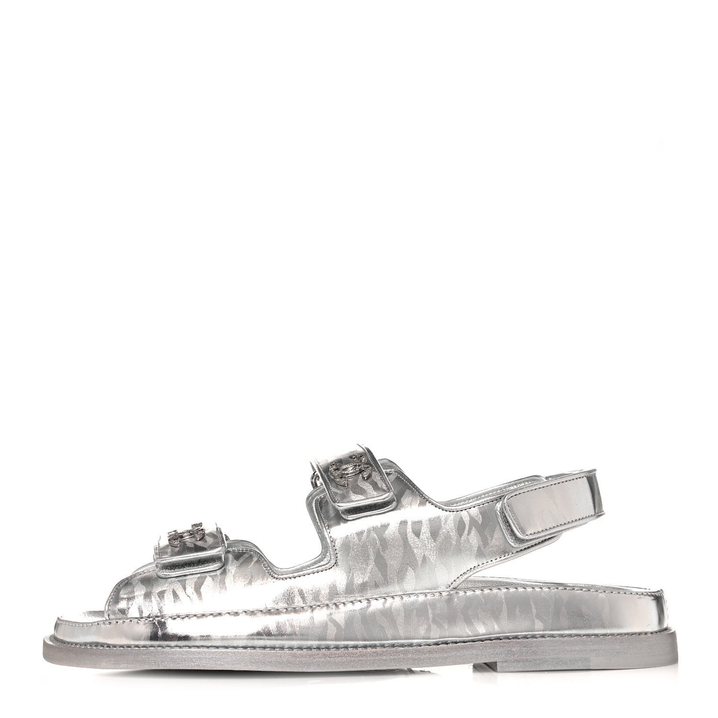 Laminated Calfskin Velcro Dad Sandals 39 Silver