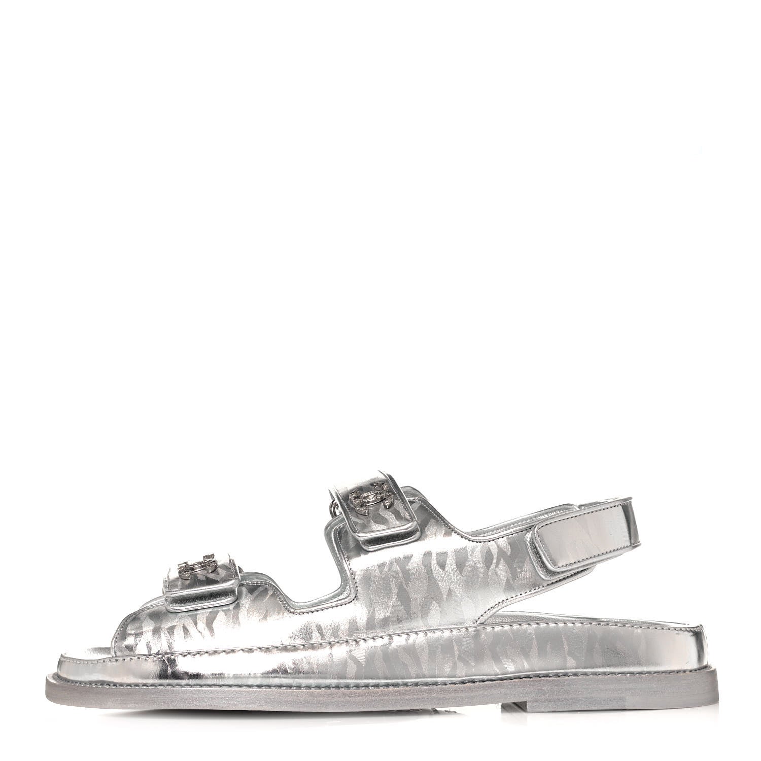 Chanel Laminated Calfskin Velcro Dad Sandals 39 Silver 1 of 8