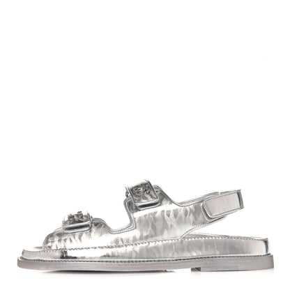 Chanel Laminated Calfskin Velcro Dad Sandals 39 Silver 1 of 8