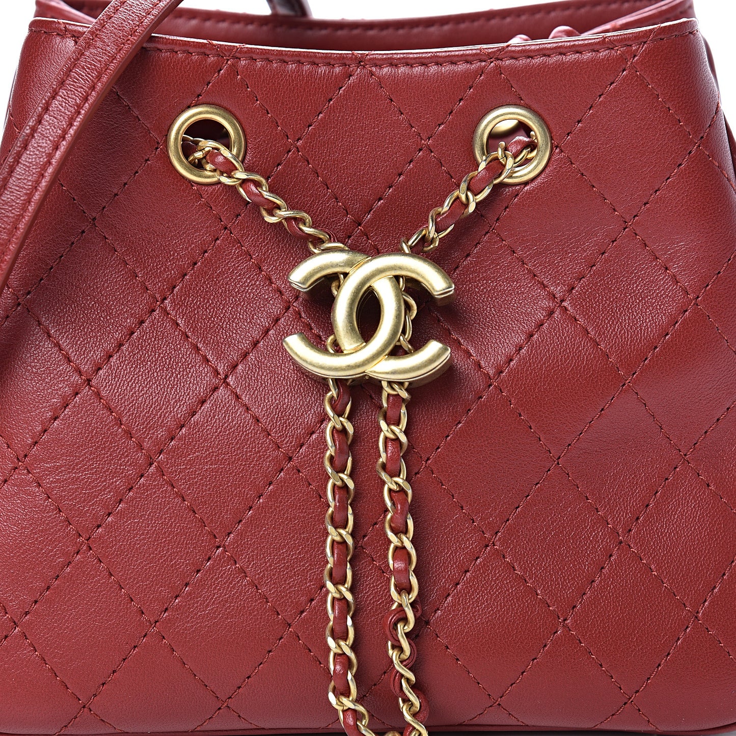 Calfskin Stitched Small Egyptian Amulet Drawstring Bag Red