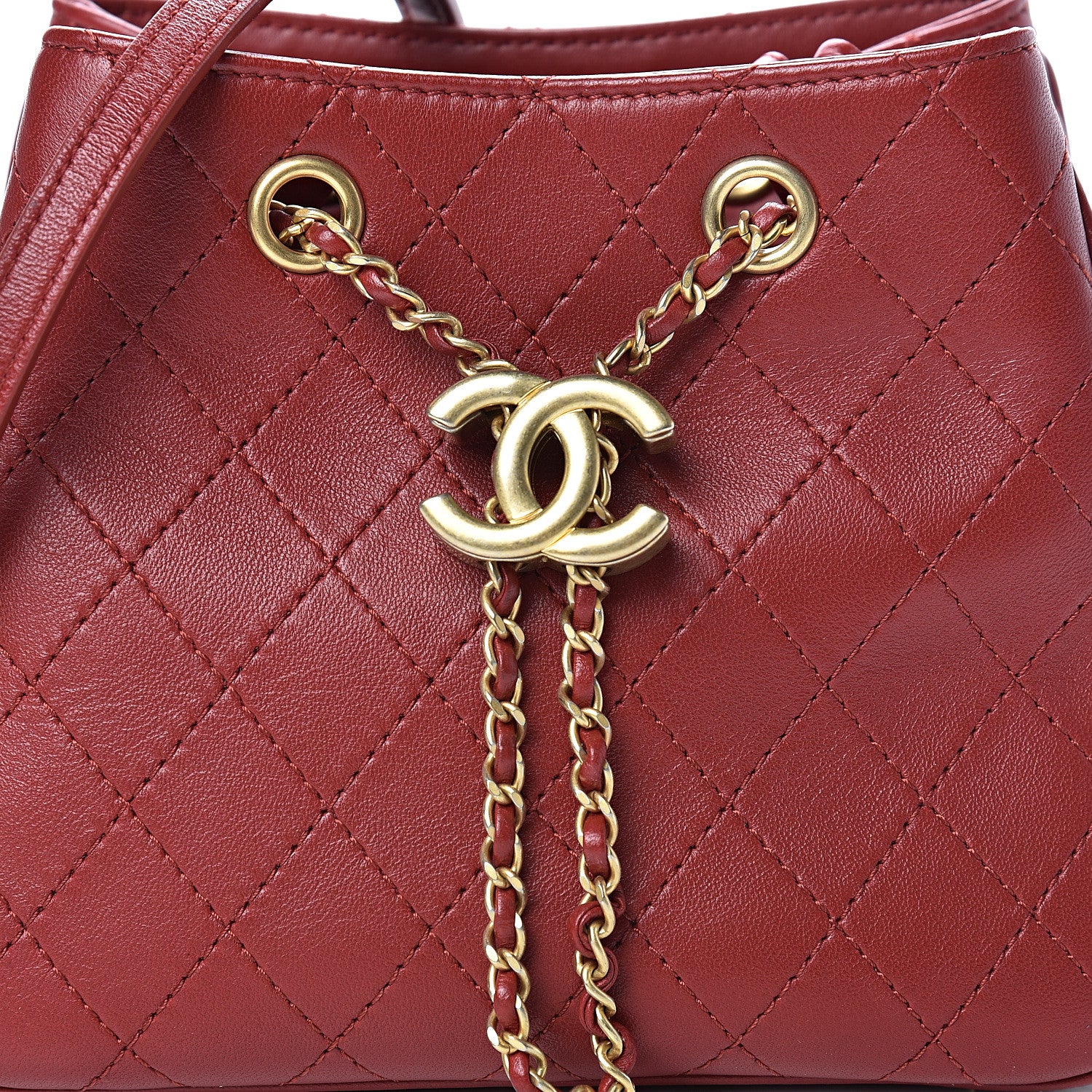Chanel Calfskin Stitched Small Egyptian Amulet Drawstring Bag Red 7 of 9