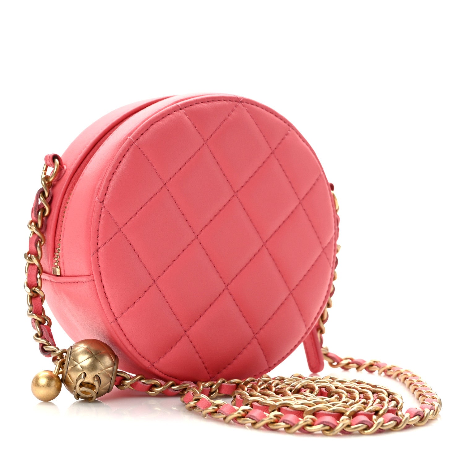 Chanel Lambskin Quilted Round Pearl Crush Clutch With Chain Pink 3 of 10