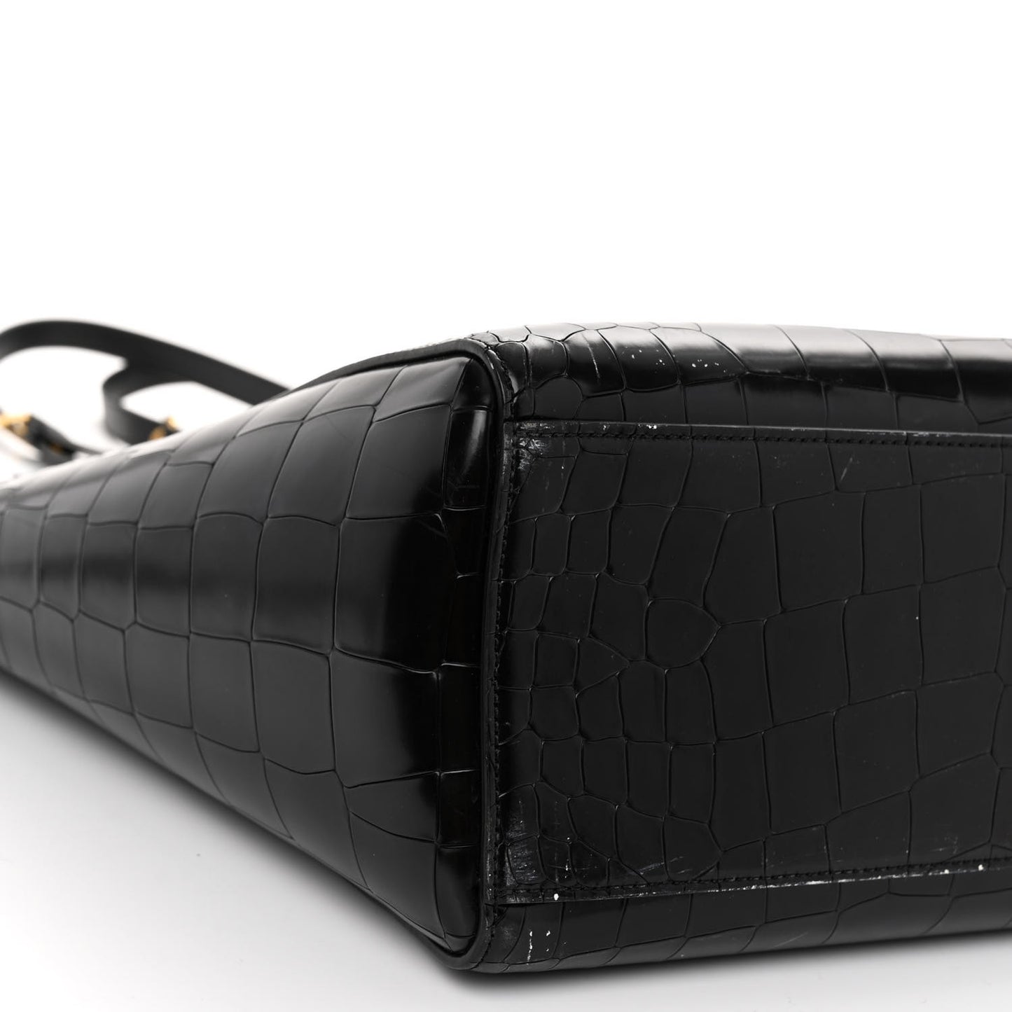 Calfskin Crocodile Embossed Medium Maple Tote Black