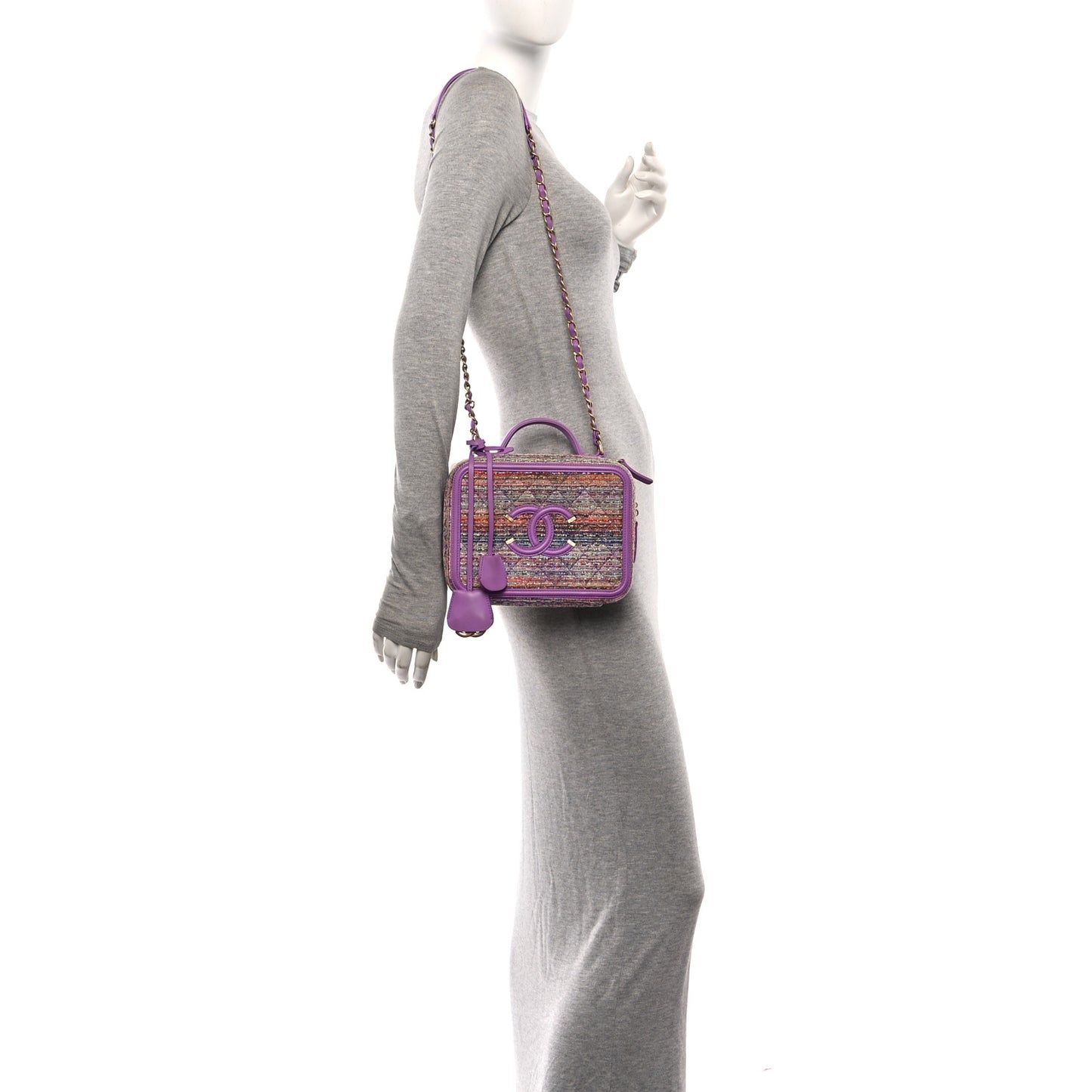 Tweed Quilted Medium CC Filigree Vanity Case Purple Multicolor