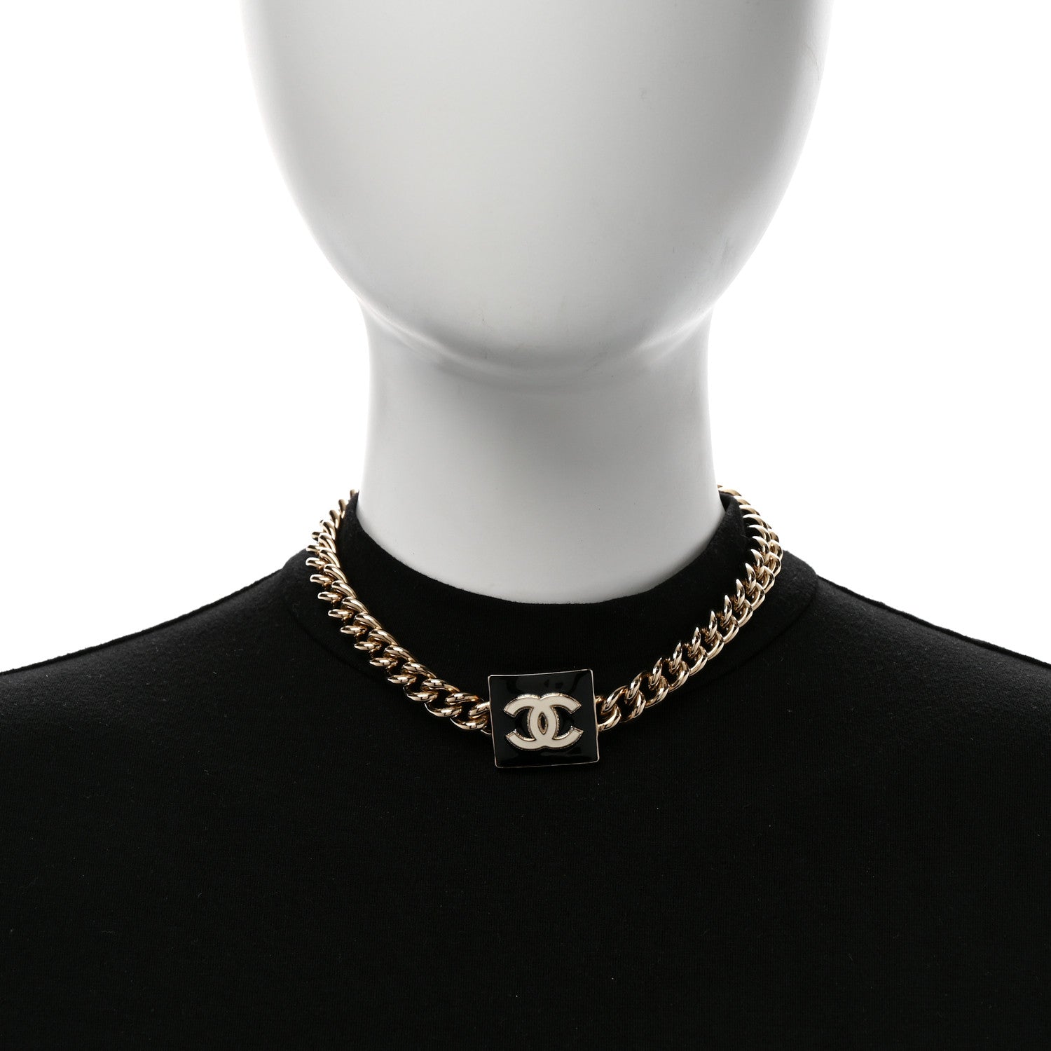 Chanel Metal Enamel CC Square Choker Gold Black White 2 of 6