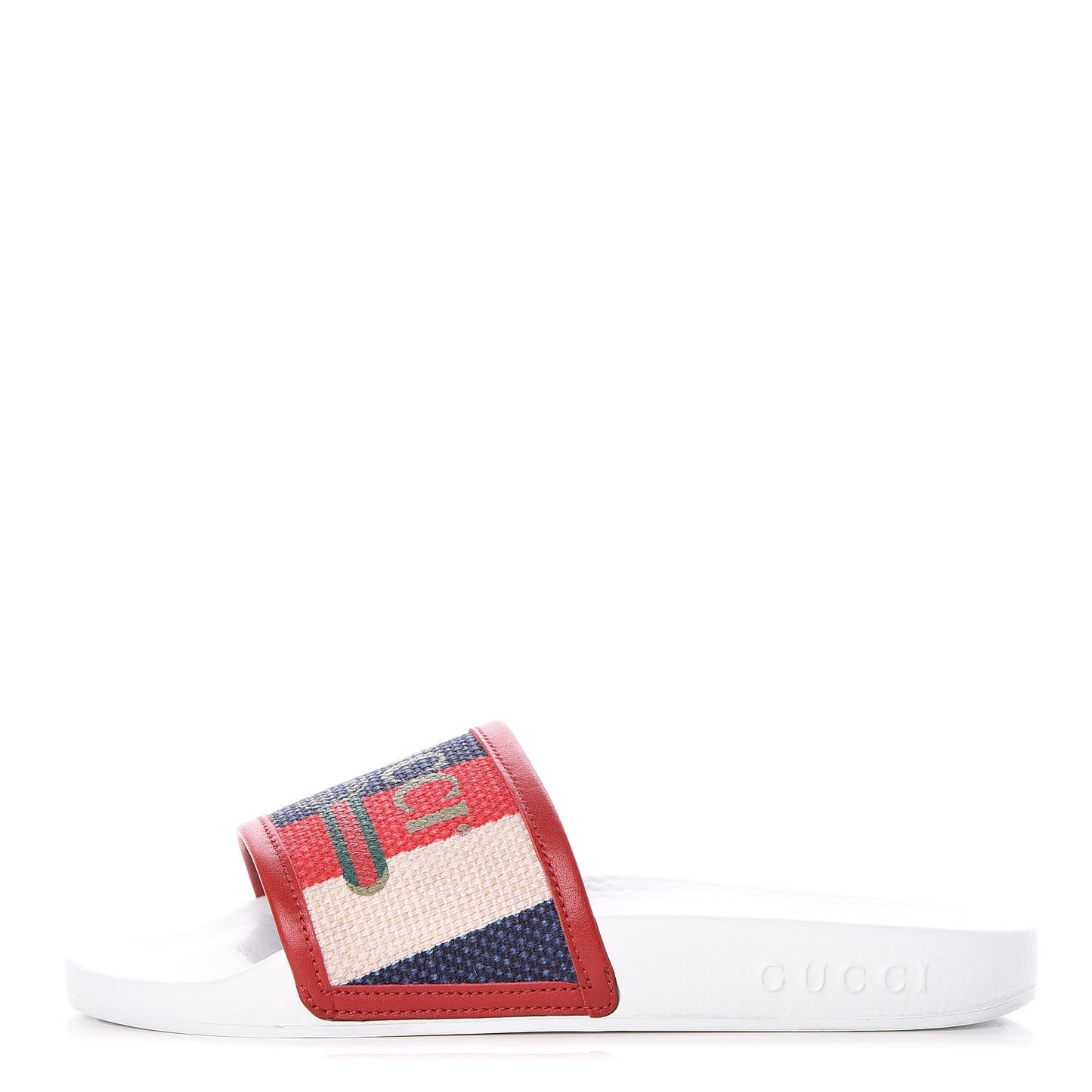Canvas Sylvie Stripe Logo Pursuit Slide Sandals 35 Mystic White Hibiscus Red Maritime