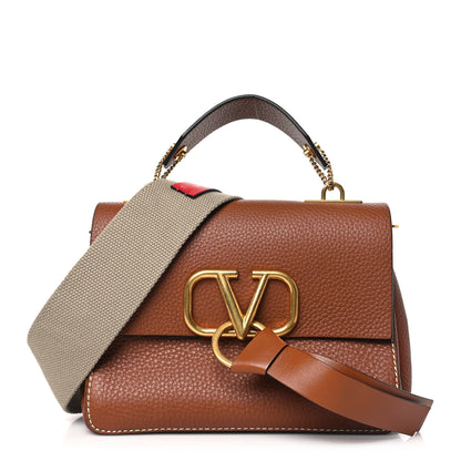 Valentino Garavani Pebbled Calfskin Small VRing Tassel Shoulder Bag Brown 1 of 9