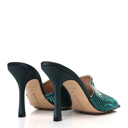 Bottega Veneta Satin Crystal Embellished Stretch Mule Sandals 39 Green 4 of 7