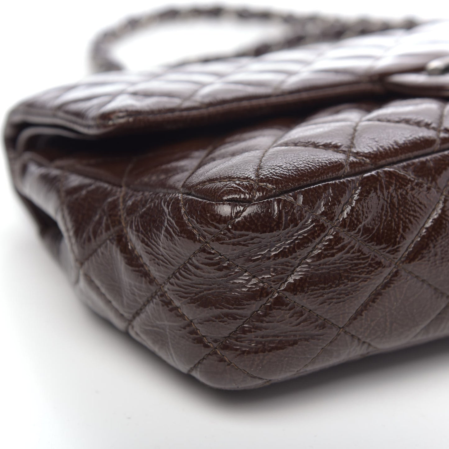 Crinkled Patent Quilted Medium Double Flap Brown