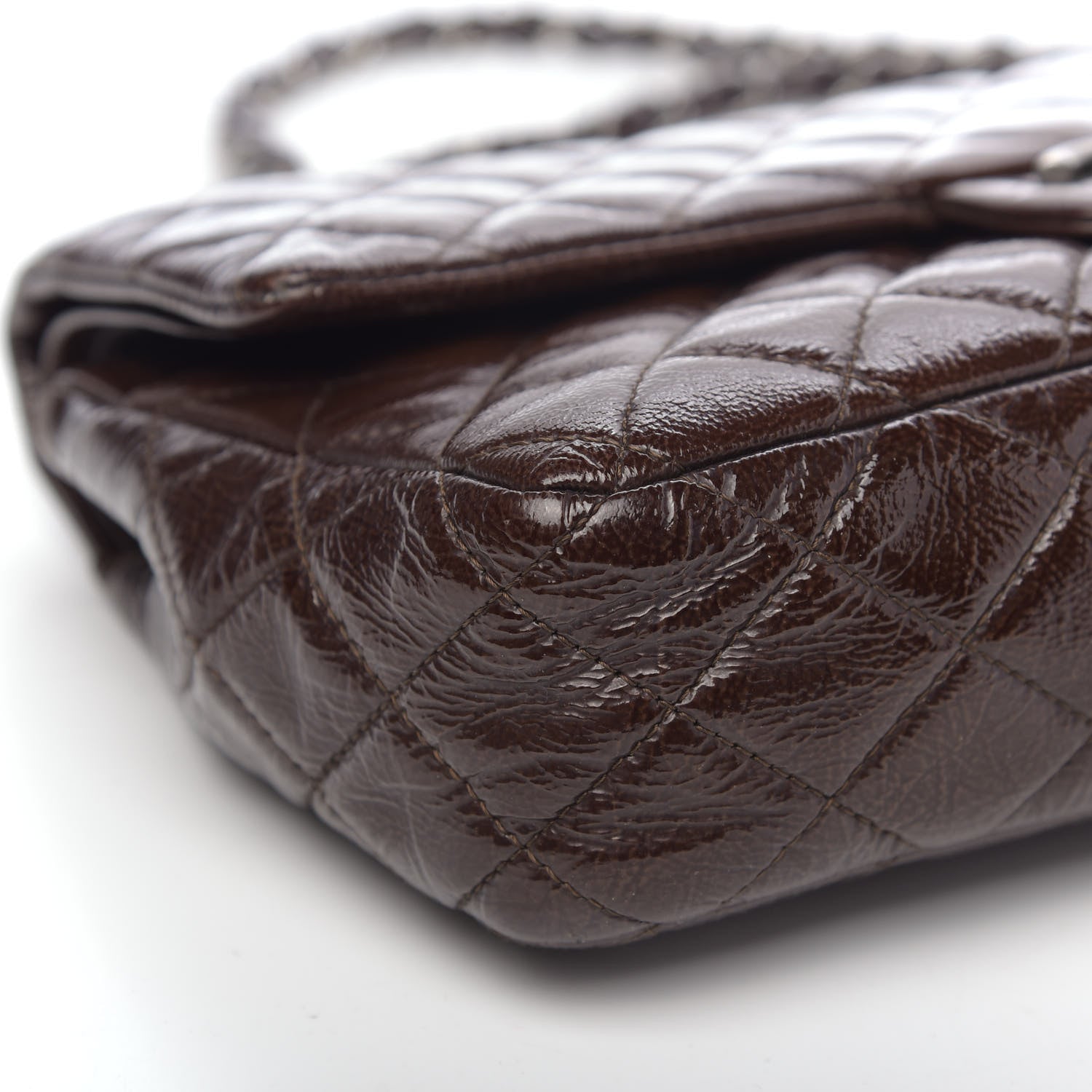 Chanel Crinkled Patent Quilted Medium Double Flap Brown 8 of 13