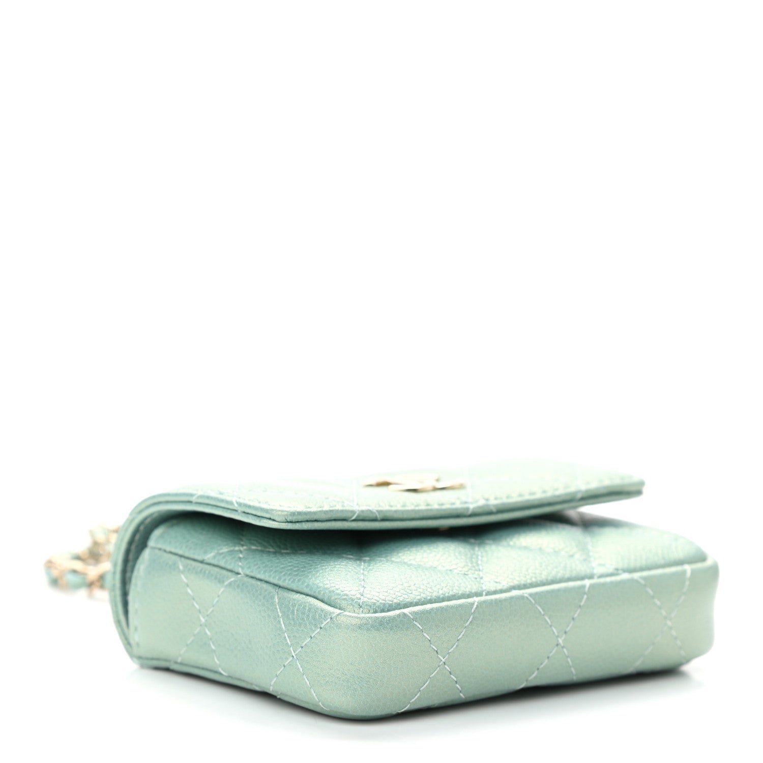 Chanel Iridescent Caviar Quilted Pearl Card Holder On Chain Green 3 of 11