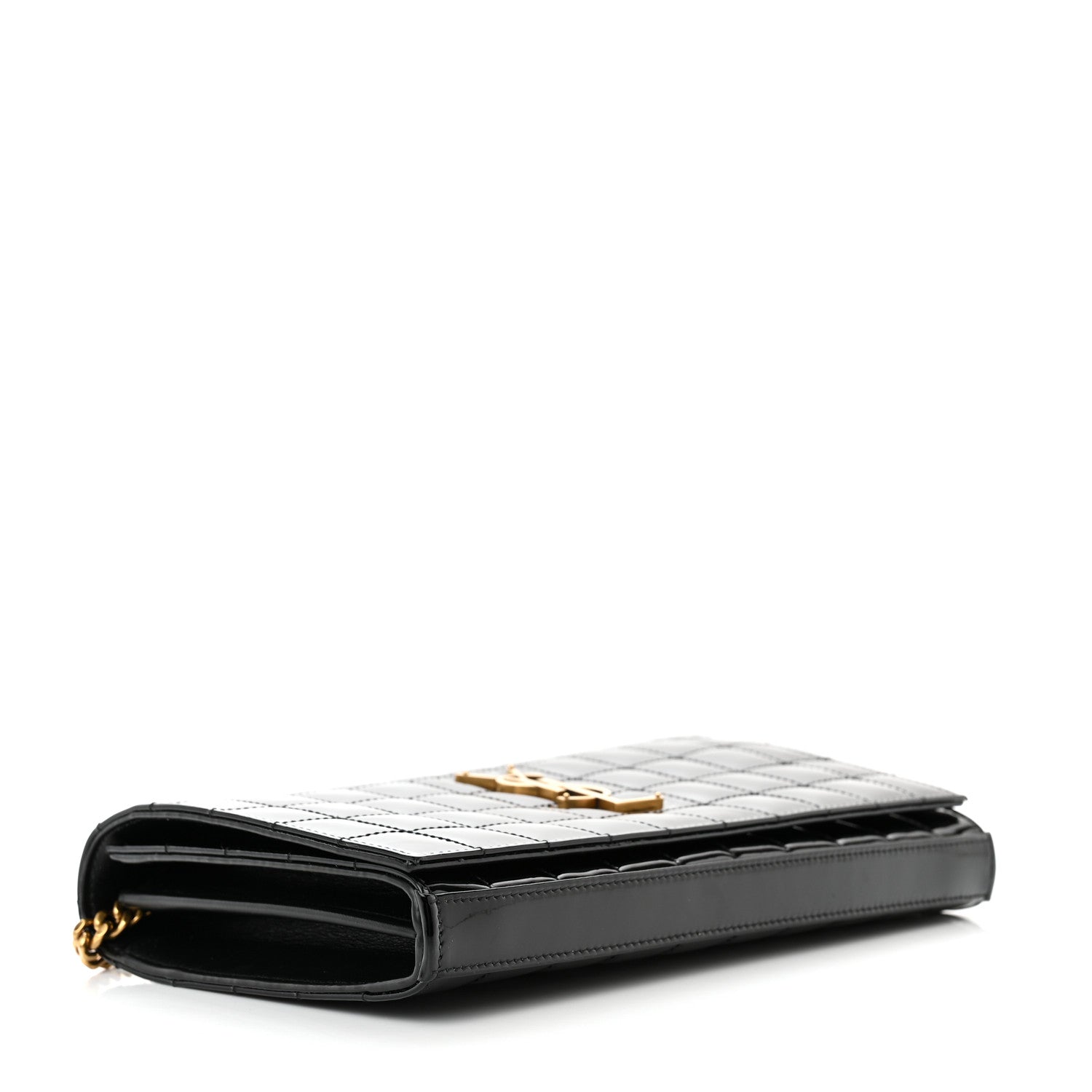Saint Laurent Patent Carre Quilted Cassandre Chain Wallet Black 4 of 10