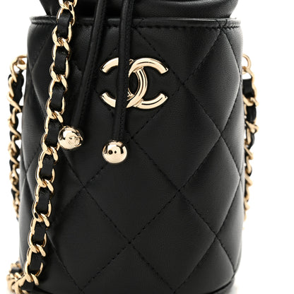 Chanel Lambskin Quilted Mini Bucket Bag With Chain Black 8 of 11