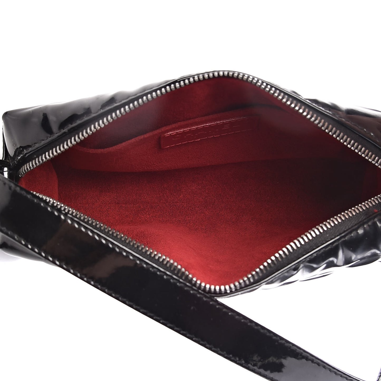 Patent Chocolate Bar Quilted Shoulder Bag Black
