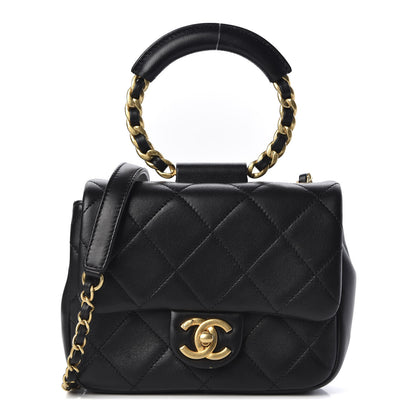 Chanel Lambskin Quilted Small Circular Handle Bag Black 1 of 10