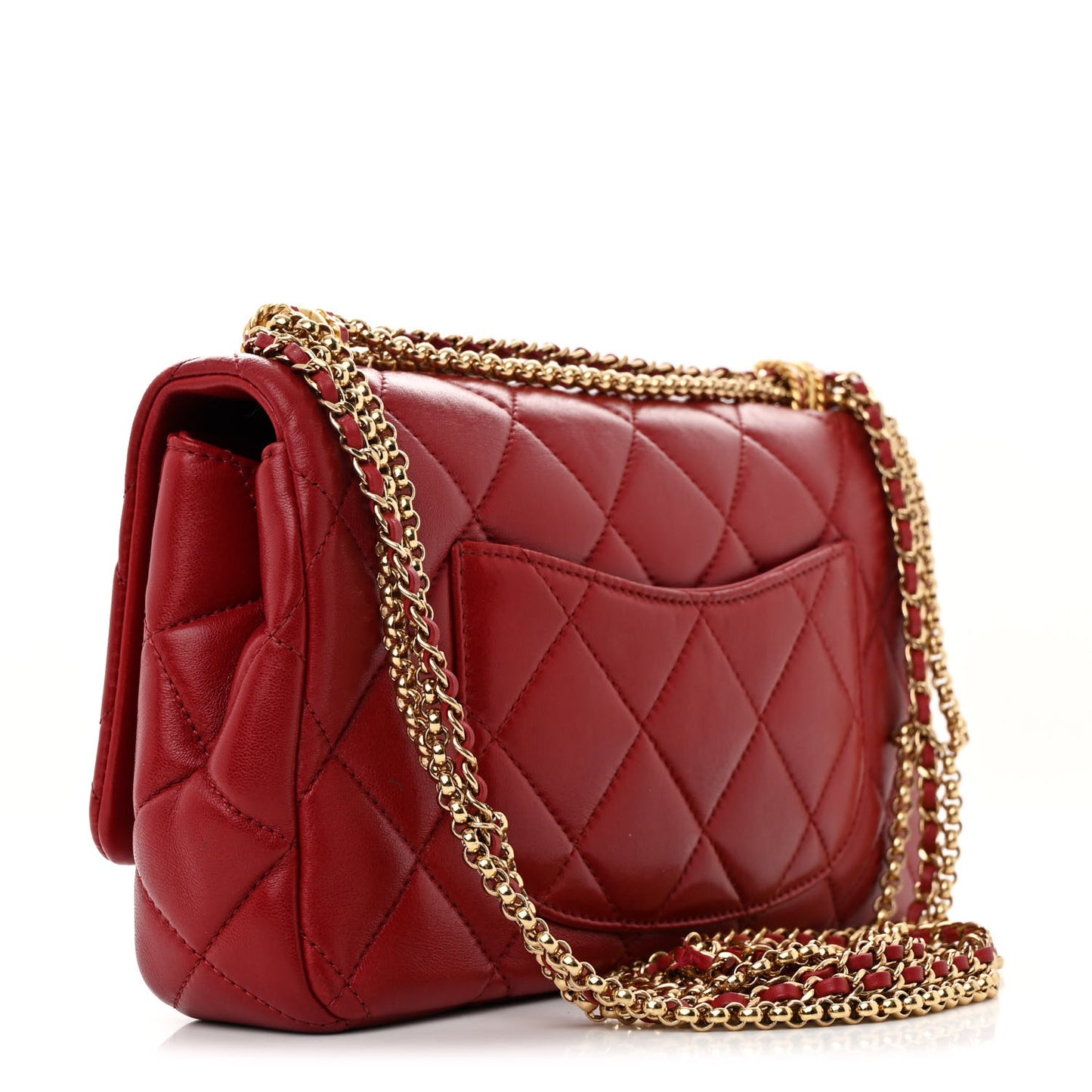 Shiny Lambskin Quilted Multi Stand Flap Dark Red