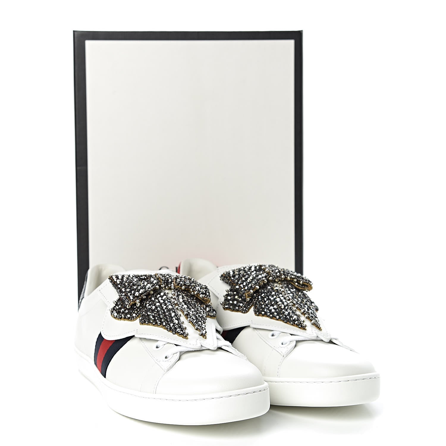 Gucci Calfskin Ayers Web Womens Ace Bow Lace Sneakers 40.5 White 10 of 10