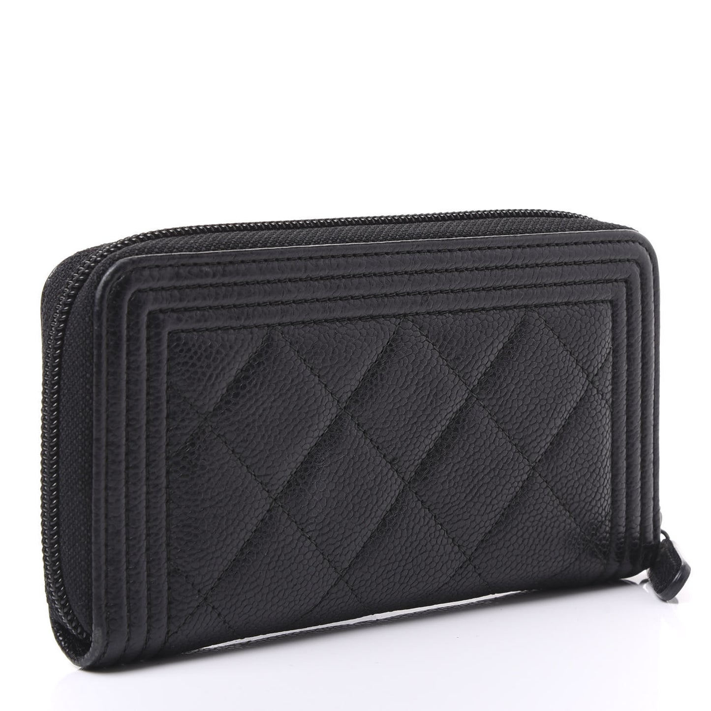 Caviar Quilted Small Boy Zip Around Wallet Black